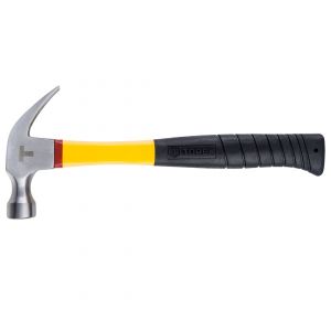 Claw hammer 450g, w/yellow jacket 65% fibreglass hdl, black grip, fully polished