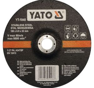 Inox Metal Grinding Disc 180 x 6.8 x 22mm Depressed Center Yato Brand YT-5948