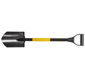 Spade with short metal handle and plastic grip