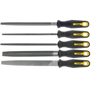 Steel file set 5pcs. (flat, half-round, round, square, triangular) - 200mm