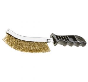 Wire brush 240mm with plastic handle, brass coated, crimped steel wire
