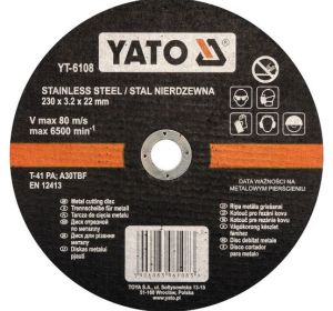 Inox Cutting Disc 230 x 3.2 x 22mm Yato Brand YT-6108